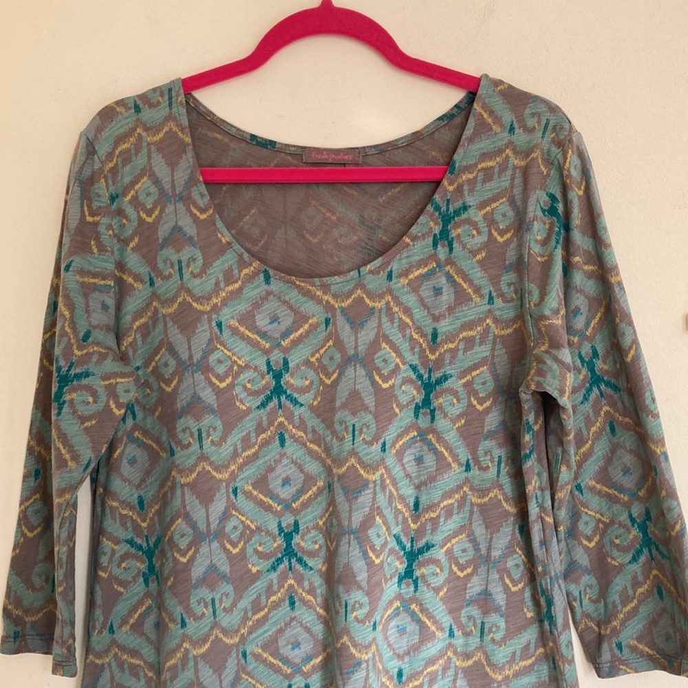 Fresh Produce Womens Ikat Dalia A Line Dress Sz L Lagenlook Lightweight Cotton